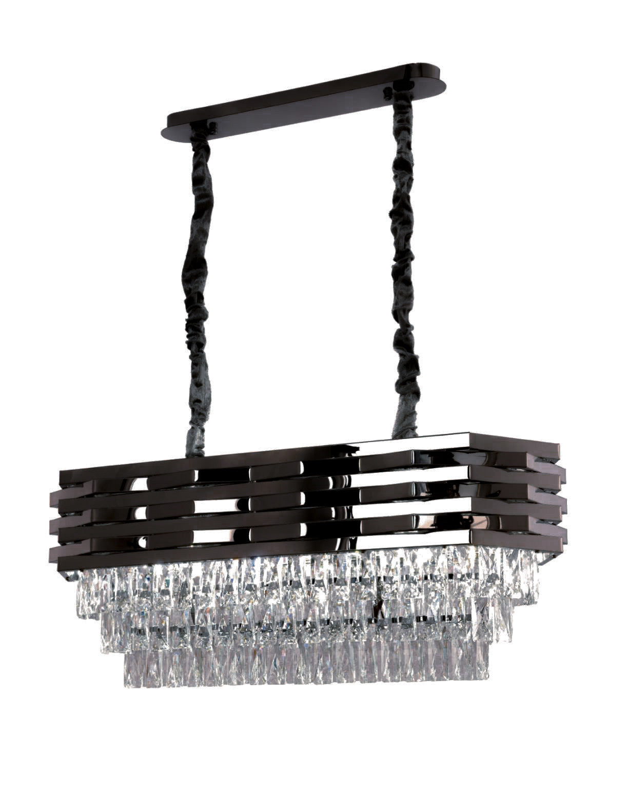 Combi Deal – Luxe Antraciet Kristallen Hanglamp Set (50 cm + 60 cm + Eettafelmodel) | RVS | E14