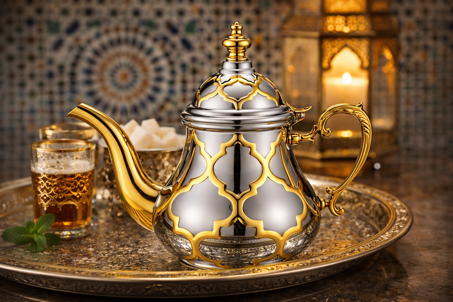 Marokkaanse Theepot – Zilver & Goud | 1,5 Liter