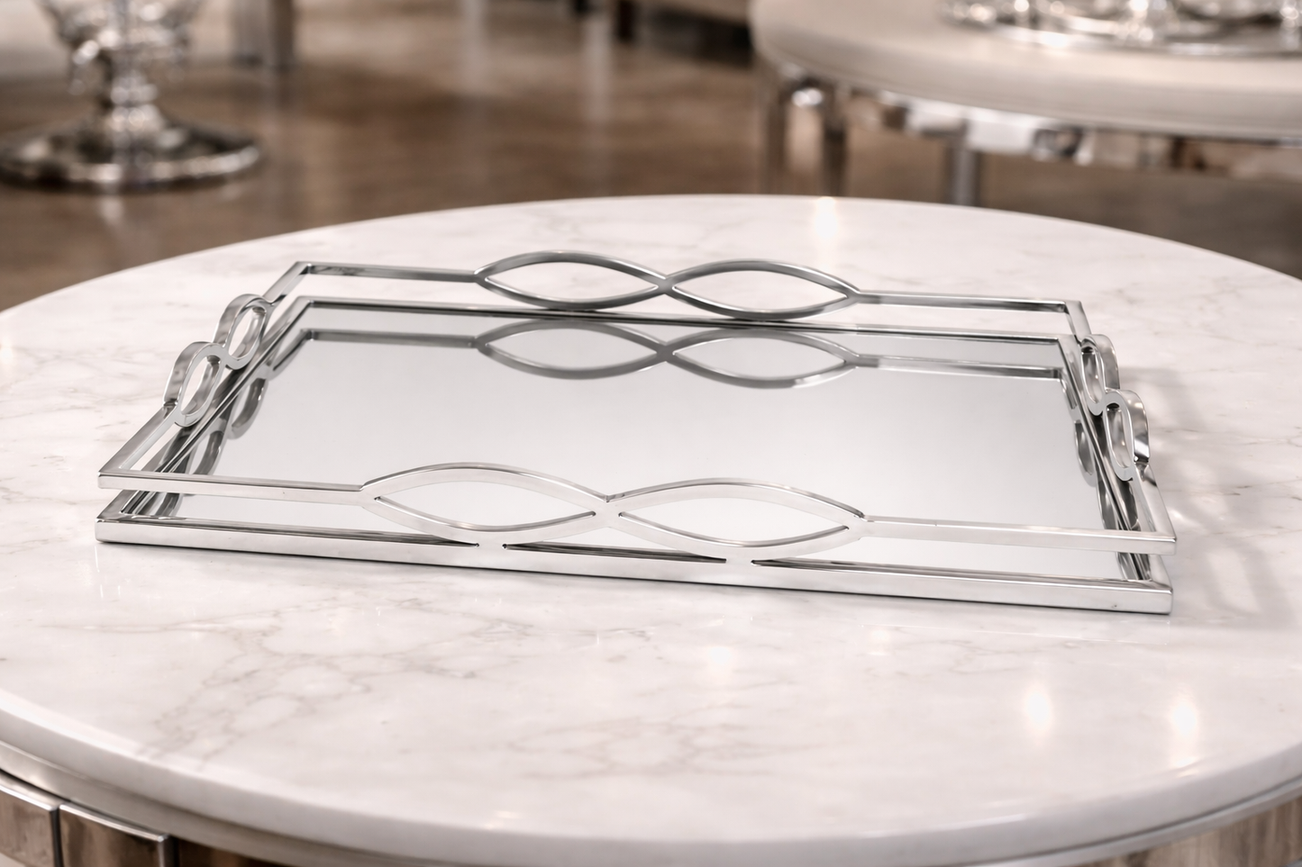 Rechthoekig Spiegel Dienblad met Zilverkleurig Frame