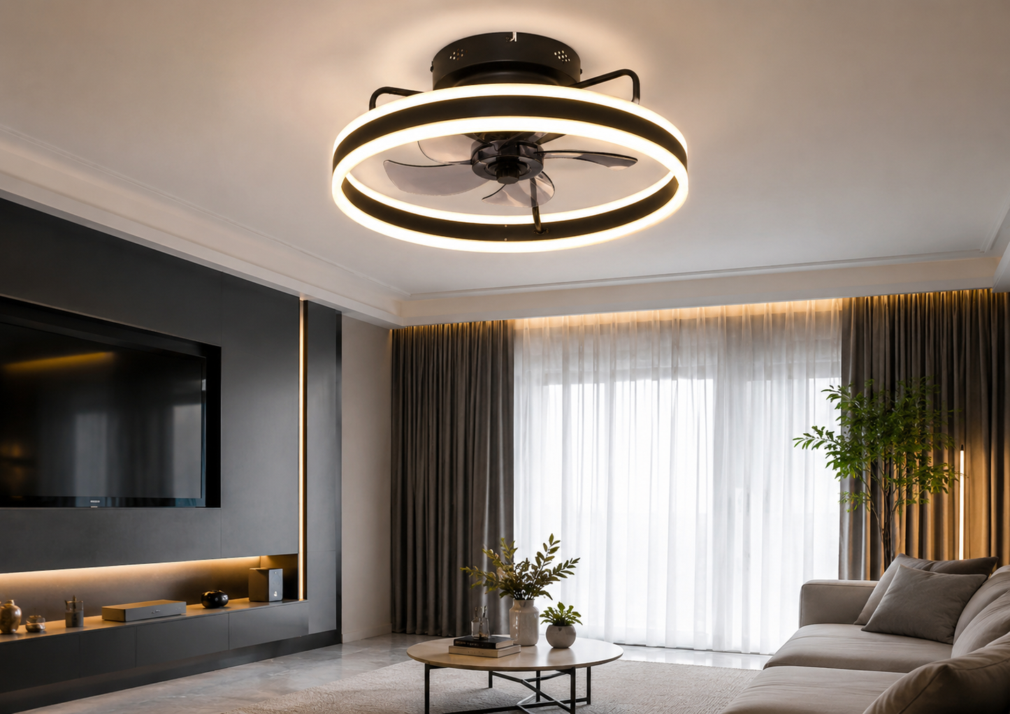 Moderne LED Plafondventilator met Verlichting zwart