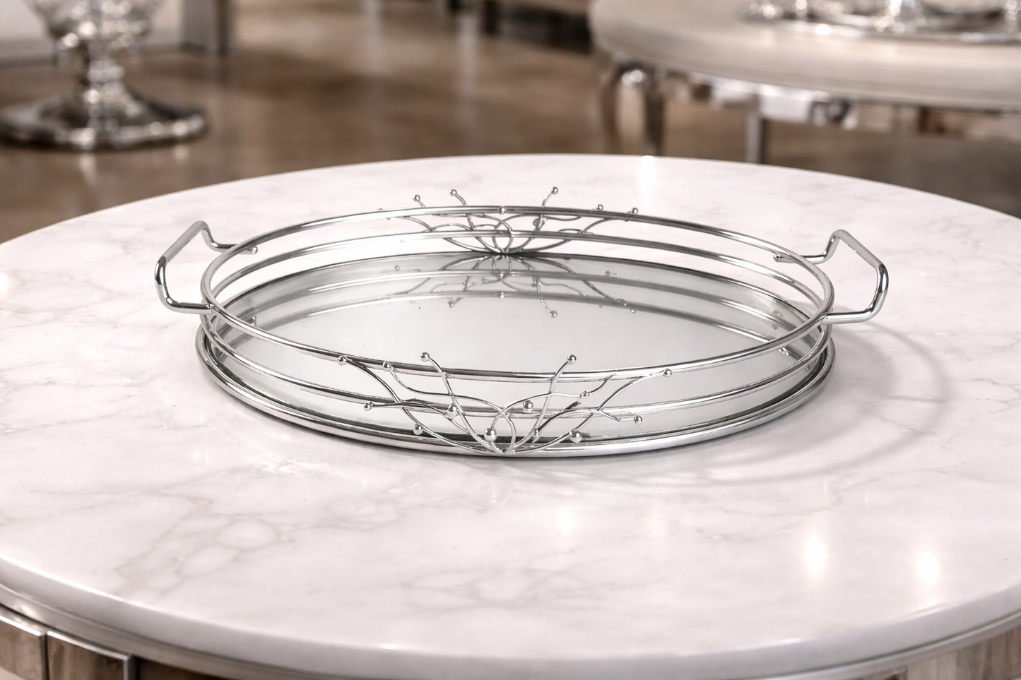 Rond Spiegel Dienblad met Zilverkleurig Frame