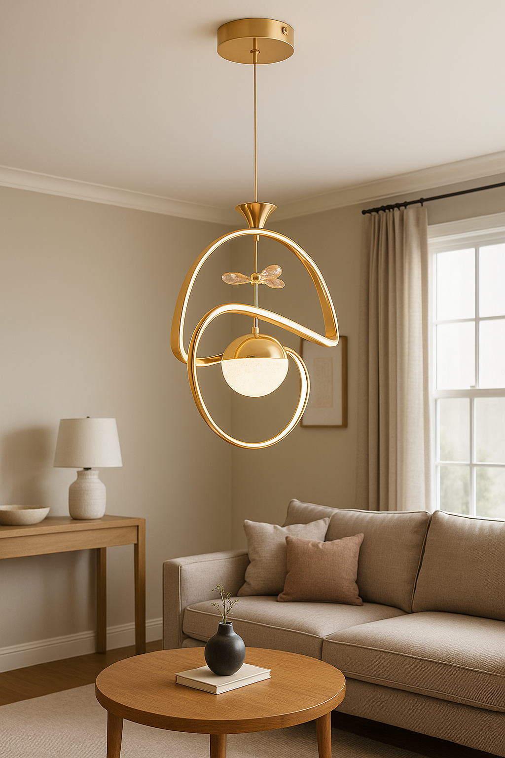 Moderne Gouden LED Hanglamp – Dimbaar met Afstandsbediening
