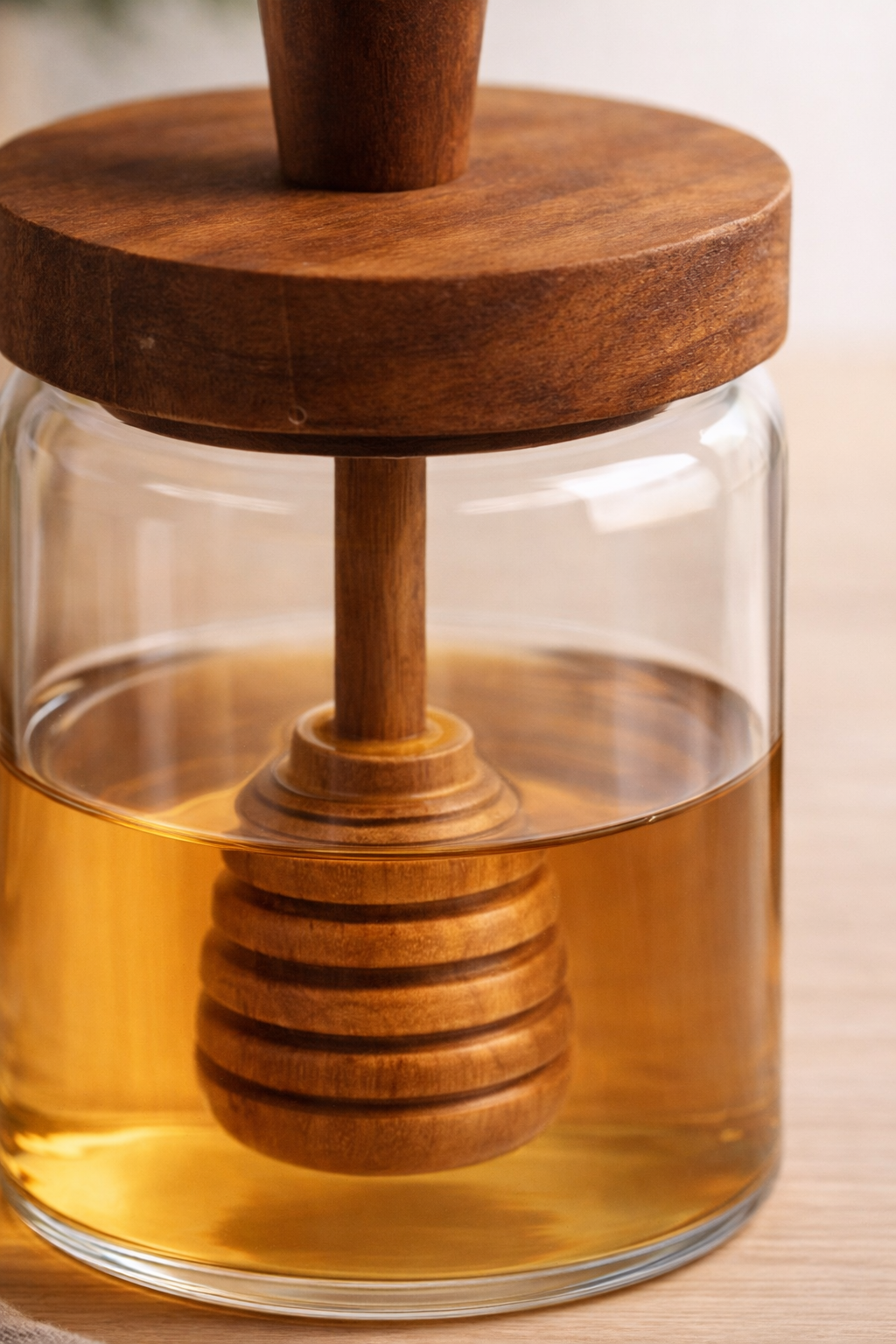 Glazen Honingpot - Houten Deksel en Honinglepel