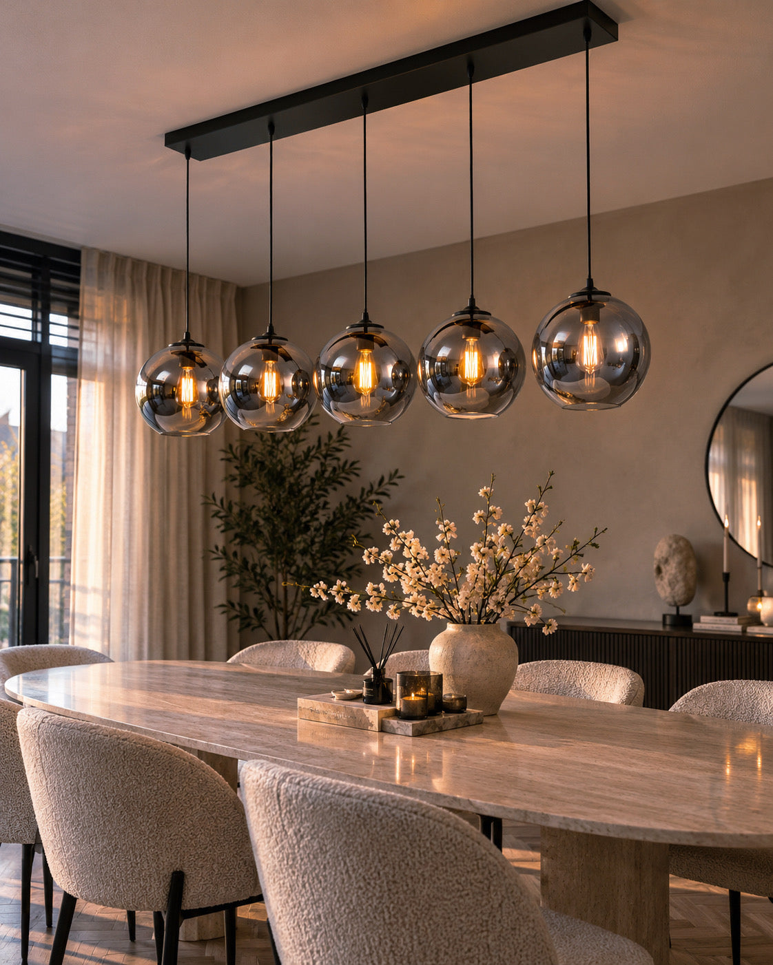 Hanglamp Rookglas – 5 Lichtpunten