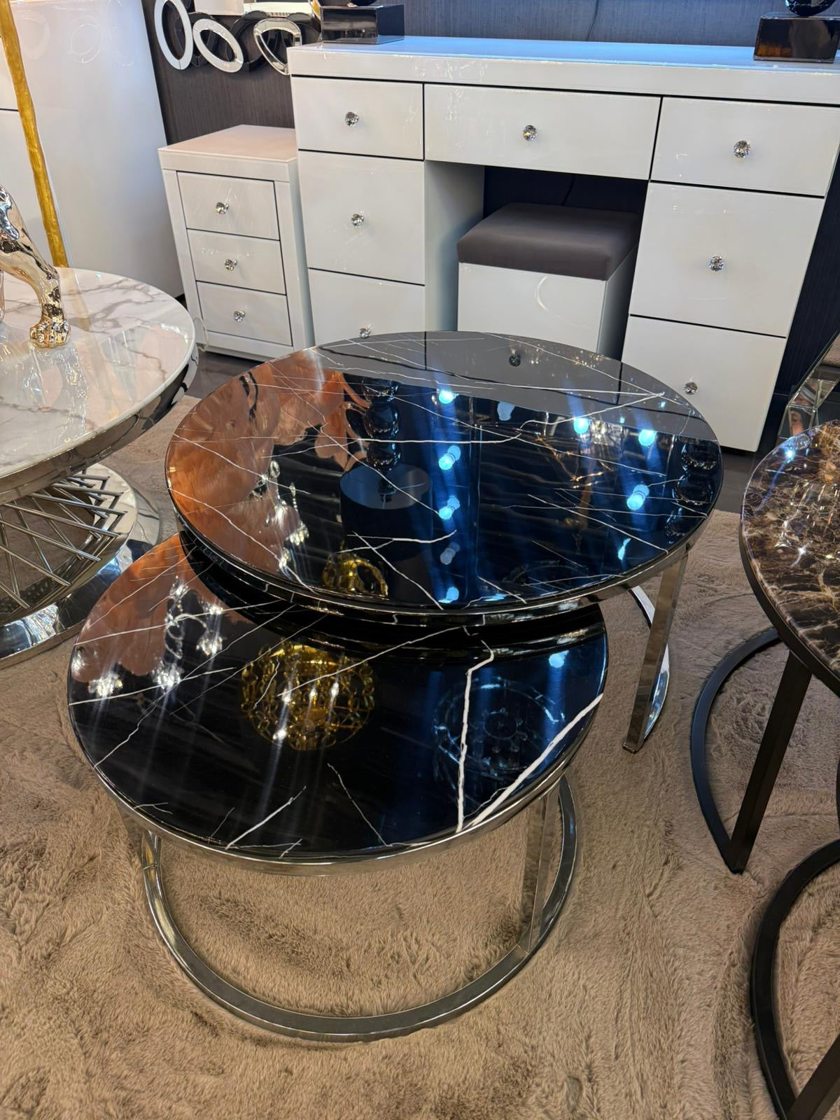 Doblo Salontafel Set – Marmerlook Zilver