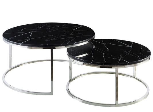 Doblo Salontafel Set – Marmerlook Zilver