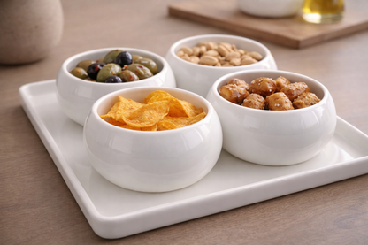 Porseleinen Snackset met 4 Kommetjes en Schaal – Wit