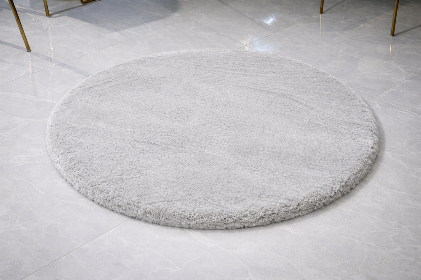 Rond Fluffy Vloerkleed Licht Grijs – Ø 120 cm