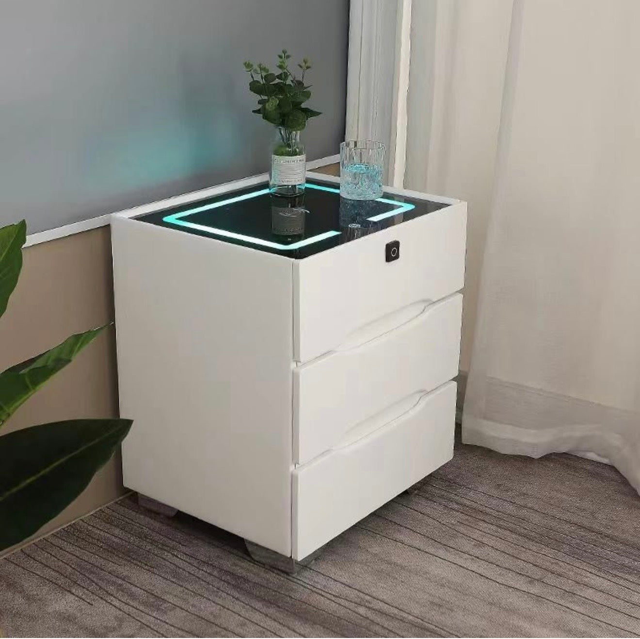 Nachtkastje met LED, Fingerprint & Draadloos Opladen – Wit (ADT Collections)