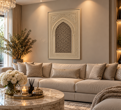 Wanddecoratie Marokkaanse Boog – Beige Reliëf | 80 × 120 cm
