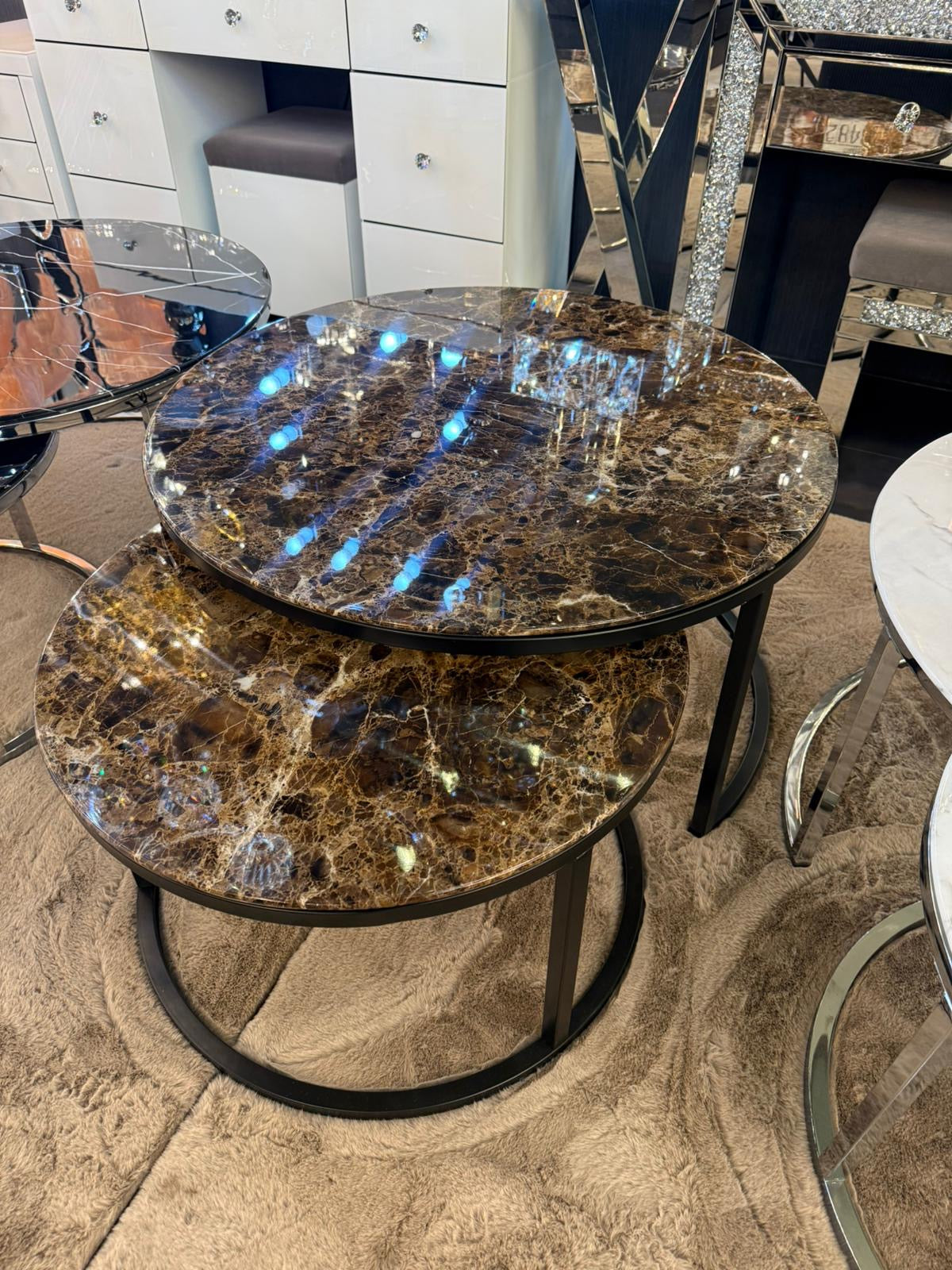 Doblo Salontafel Set – Marmerlook Zwart Bruin