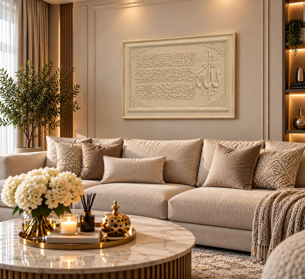 Wanddecoratie met Arabische Kalligrafie – Crème | 90 × 60 cm ALLEEN AFHALEN