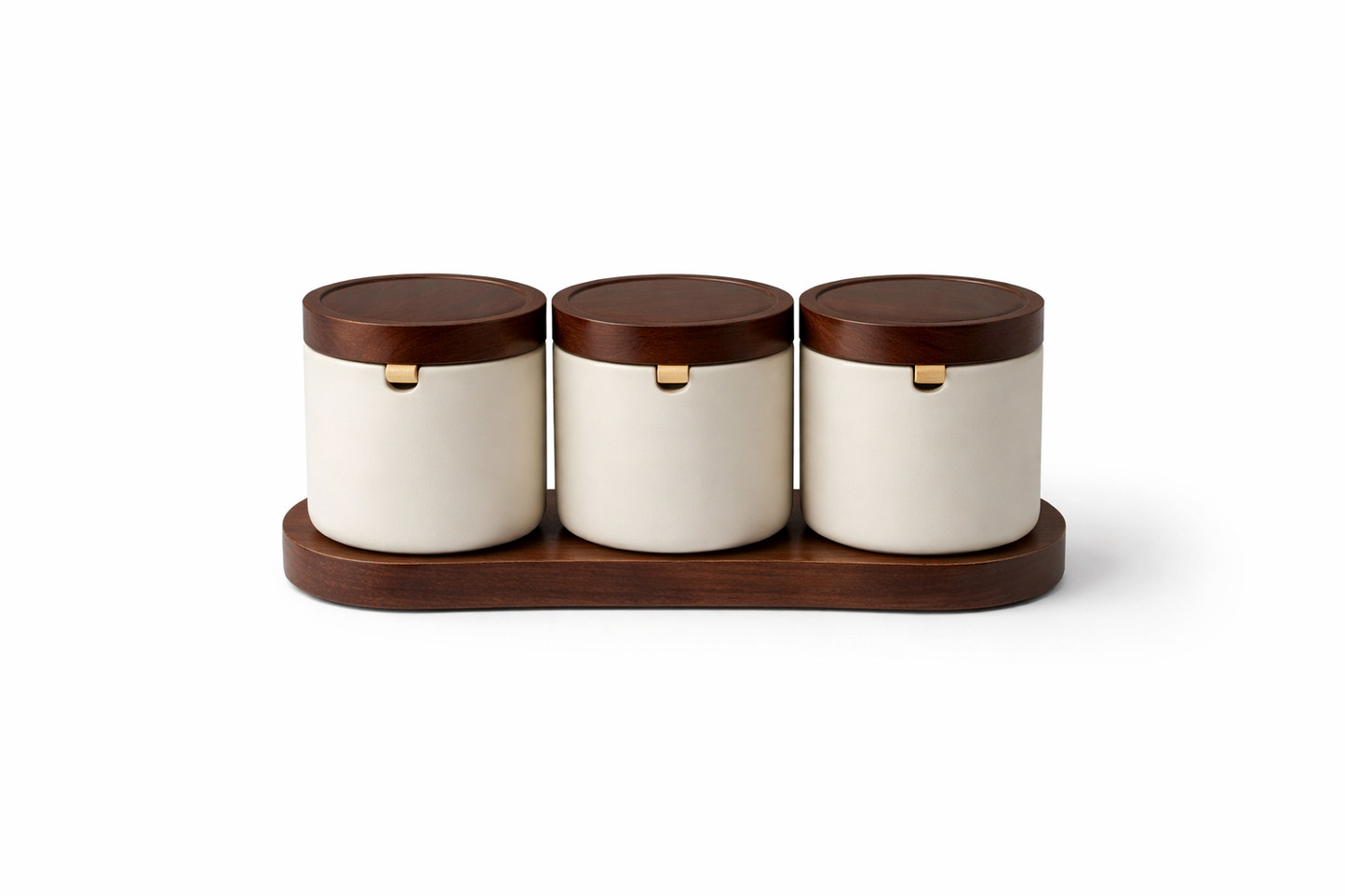 Terra Porseleinen Voorraadpotten Set met Houten Tray – 3-delig