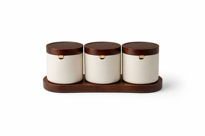 Terra Porseleinen Voorraadpotten Set met Houten Tray – 3-delig