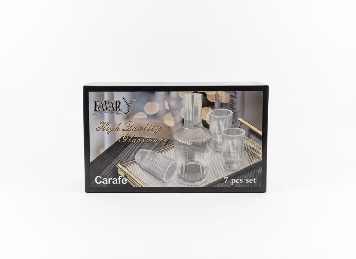 Glazenset met Karaf – Ribbelglas met Gouden Rand (7-delig)