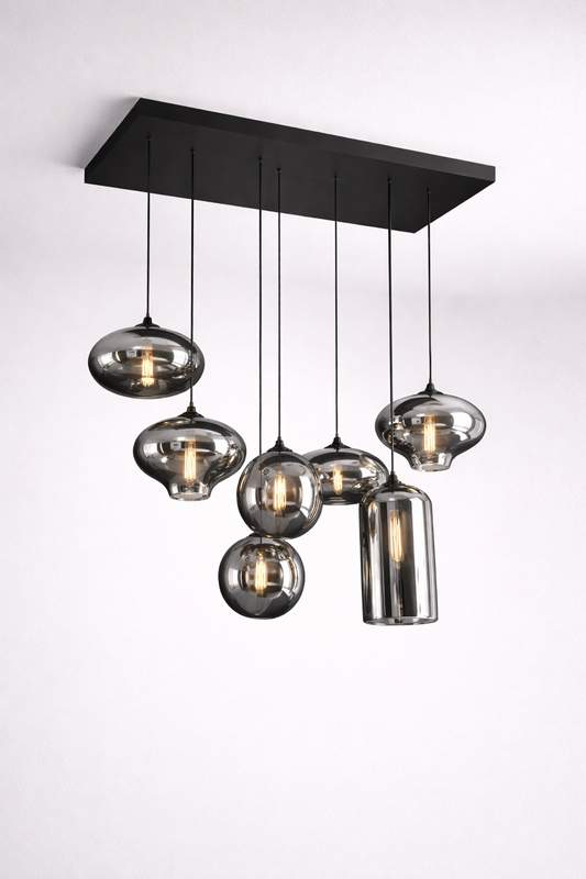 Design Hanglamp met Smoke Glas – 7 Lichtpunten
