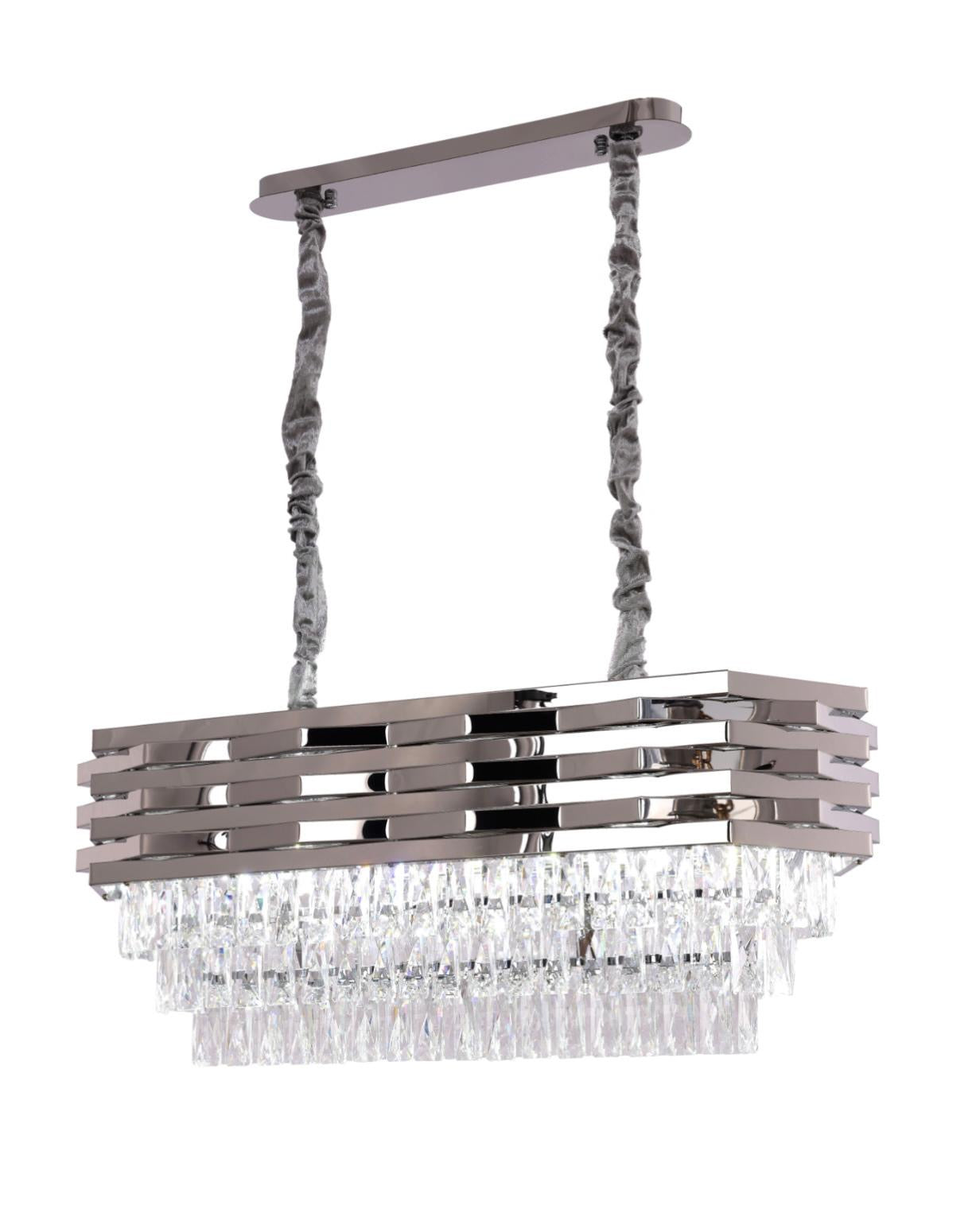 Combi Deal – Luxe Zilveren Kristallen Hanglamp Set (40 cm + 60 cm + Eettafelmodel) | RVS | E14