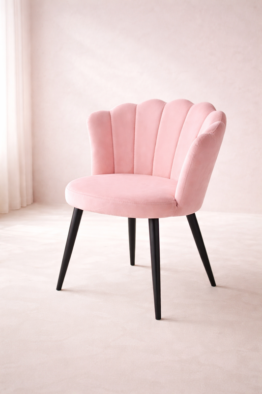 Velvet schelpstoel met zwarte poten - Roze