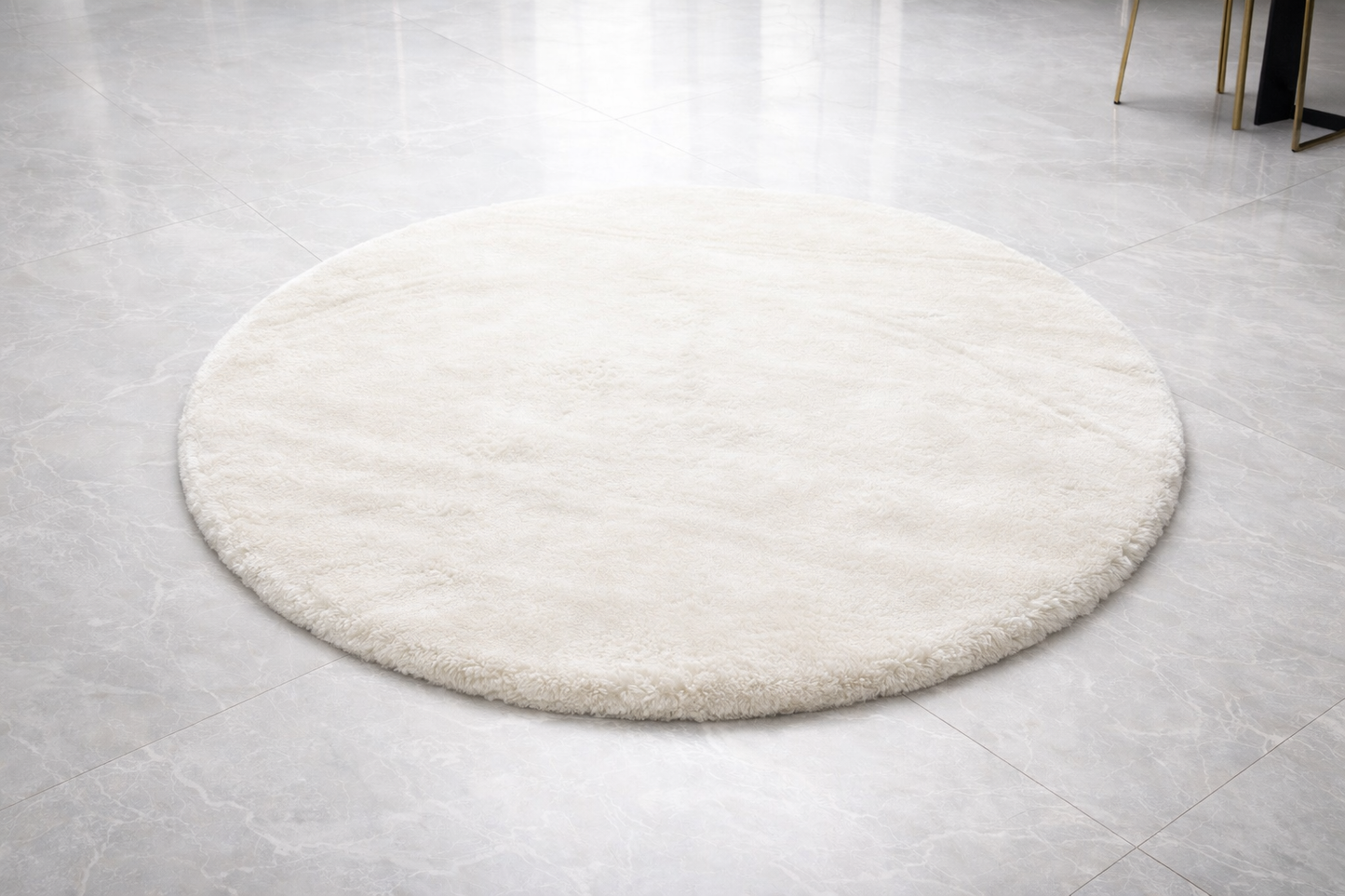 Rond Fluffy Vloerkleed Gebroken wit – Ø 120 cm