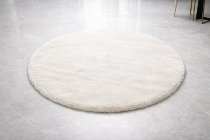 Rond Fluffy Vloerkleed Gebroken wit – Ø 120 cm