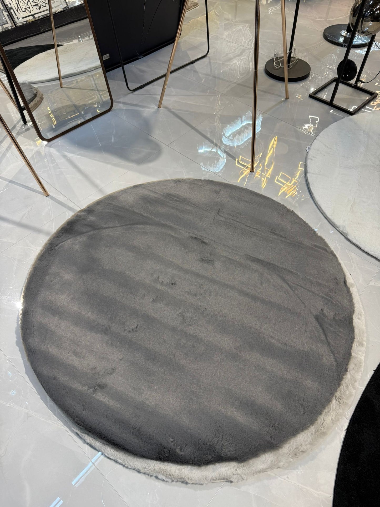 Rond Fluffy Vloerkleed Donkergrijs– Ø 120 cm