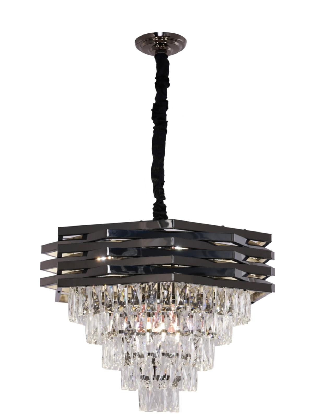 Combi Deal – Luxe Antraciet Kristallen Hanglamp Set (50 cm + 60 cm + Eettafelmodel) | RVS | E14