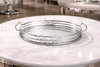 Rond Spiegel Dienblad met Zilverkleurig Frame