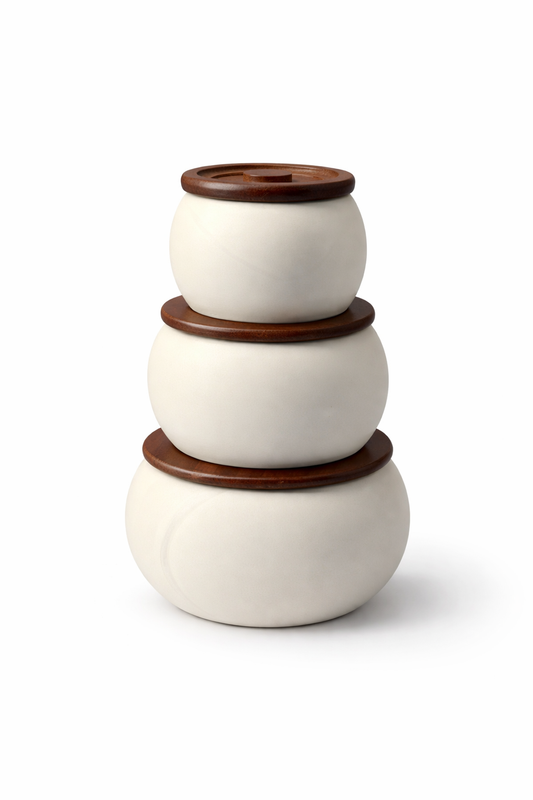 Terra Porseleinen Voorraadpotten Set met Houten Deksels – 3-delig