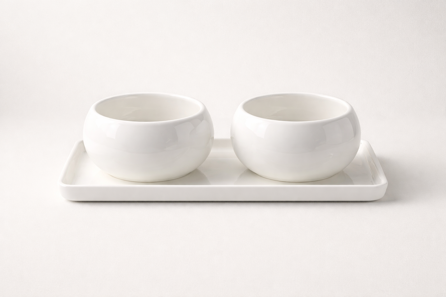 Porseleinen Snackset met 2 Kommetjes en Schaal – Wit