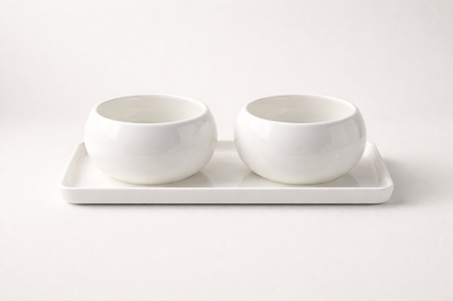 Porseleinen Snackset met 2 Kommetjes en Schaal – Wit