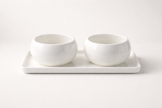 Porseleinen Snackset met 2 Kommetjes en Schaal – Wit