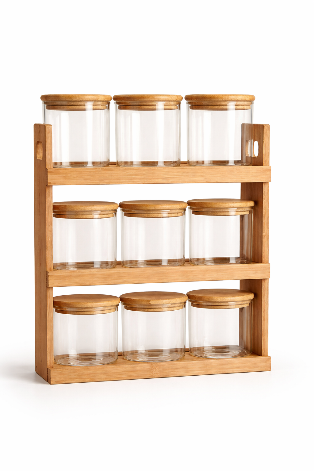 Glazen Voorraadpotten met Houten Rek – Borosilicaat Glas