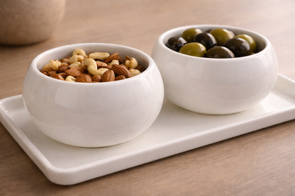 Porseleinen Snackset met 2 Kommetjes en Schaal – Wit