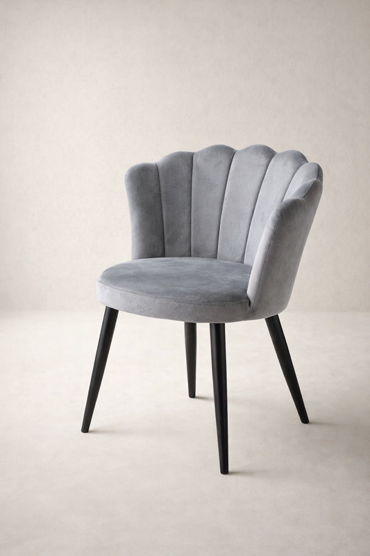 Velvet schelpstoel met zwarte poten - Grijs