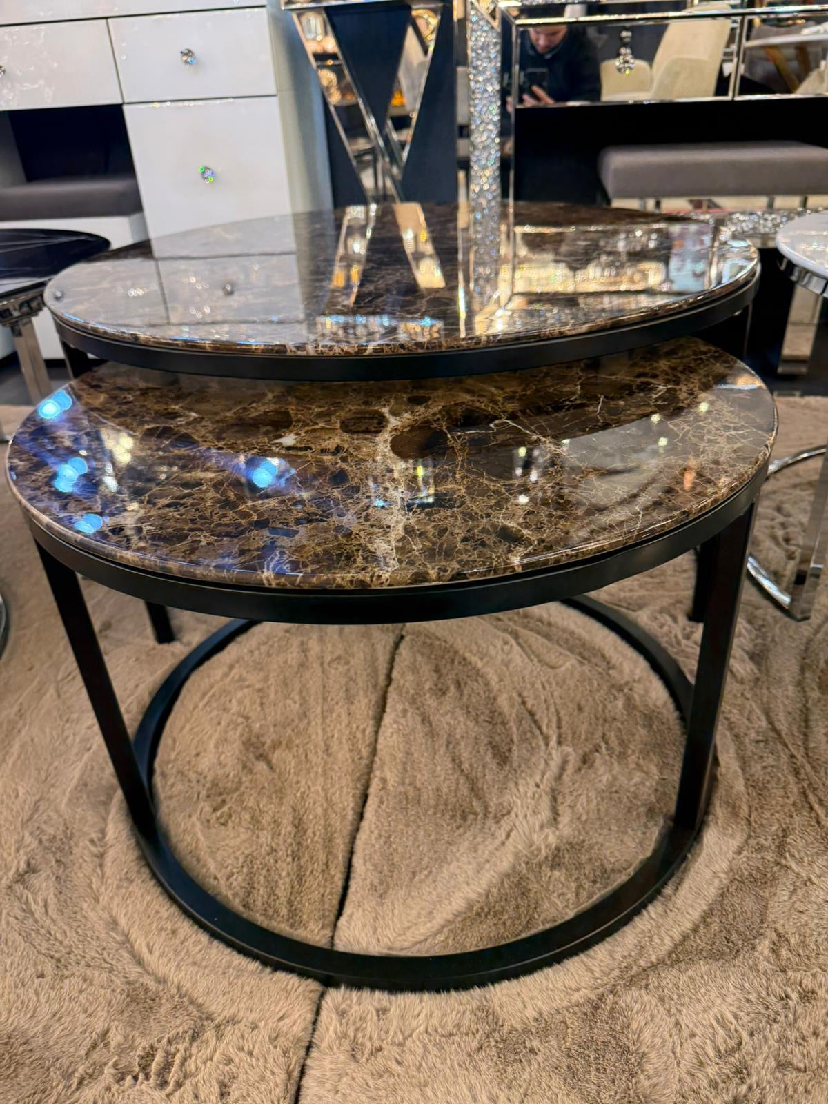 Doblo Salontafel Set – Marmerlook Zwart Bruin