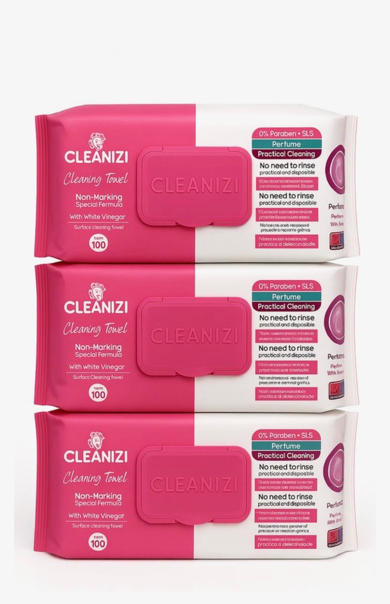 Cleanizi Schoonmaakdoekjes – Set van 3×100 stuks – met Witte Azijn en Frisse Geur