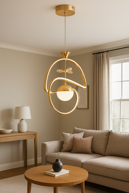 Moderne Gouden LED Hanglamp – Dimbaar met Afstandsbediening