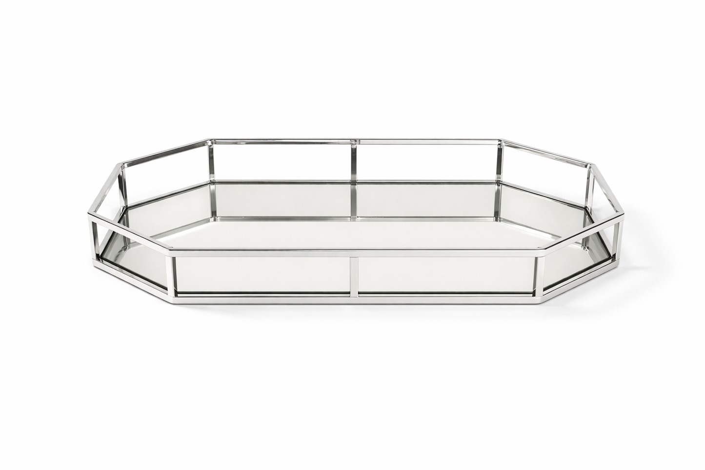Achthoekig Spiegel Dienblad met Zilverkleurig Frame