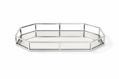 Achthoekig Spiegel Dienblad met Zilverkleurig Frame