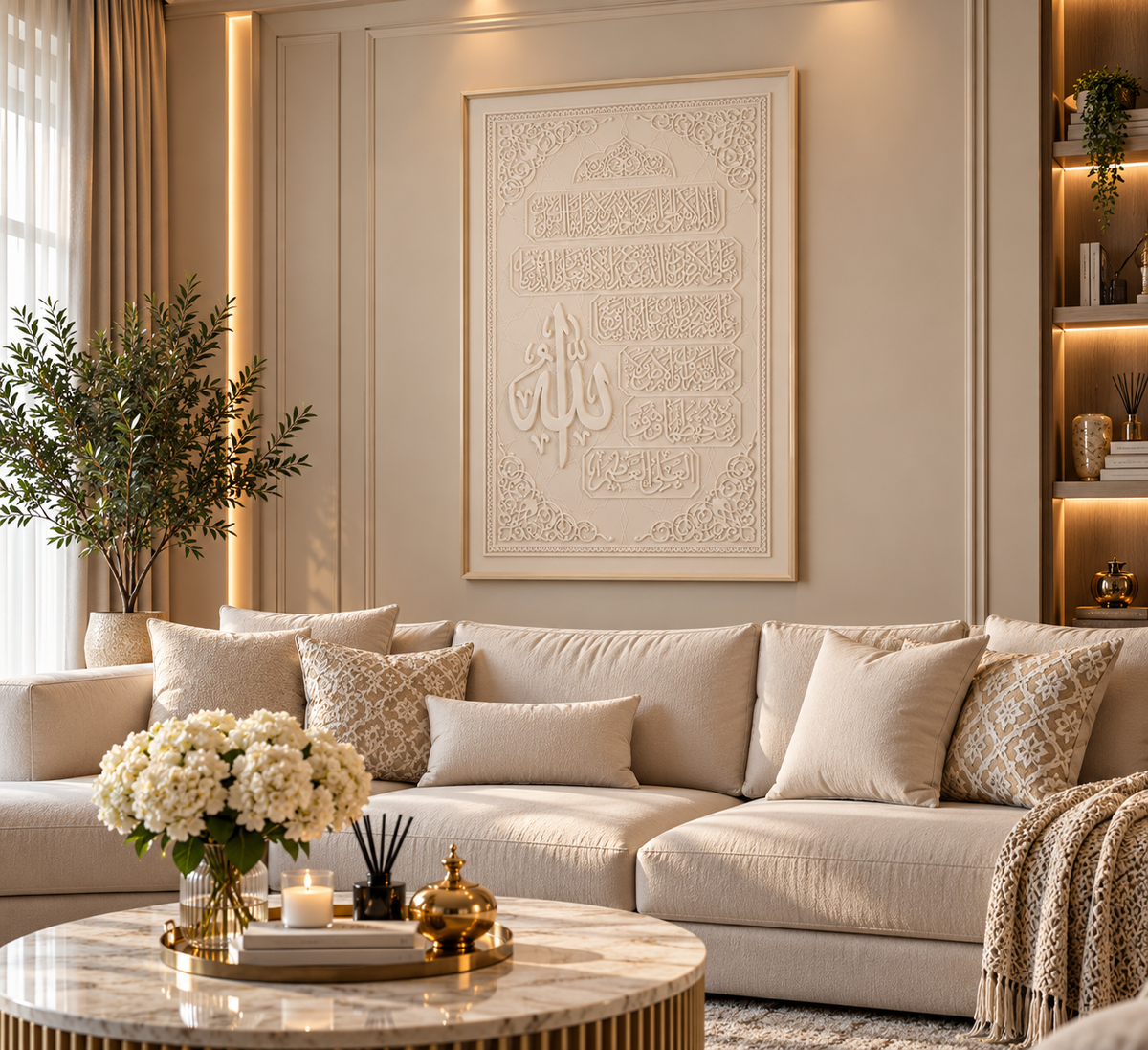 Wanddecoratie met Arabische Kalligrafie – Crème & Beige ALLEEN AFHALEN
