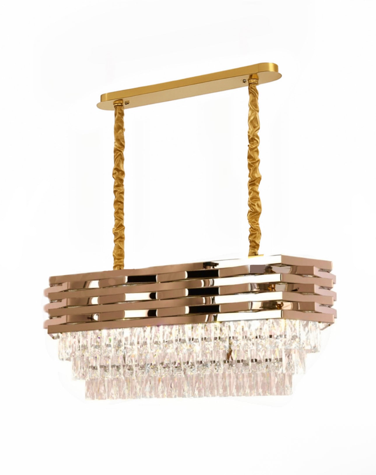 Combi Deal – Luxe Gouden Kristallen Hanglamp Set (50 cm + 60 cm + Eettafelmodel) | RVS | E14