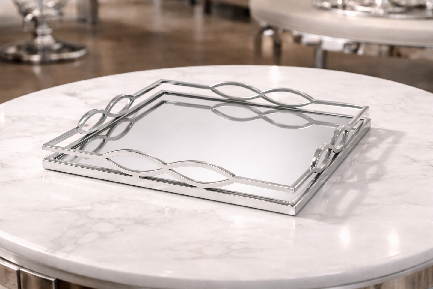 Vierkant Spiegel Dienblad 40 × 40 cm met Zilverkleurig Frame
