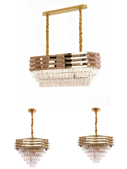 Combi Deal – Luxe Gouden Kristallen Hanglamp Set (50 cm + 60 cm + Eettafelmodel) | RVS | E14