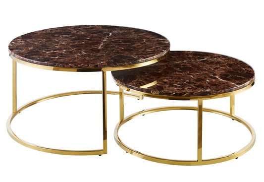 Doblo Salontafel Set – Marmerlook Goud Bruin