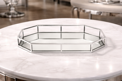 Achthoekig Spiegel Dienblad met Zilverkleurig Frame
