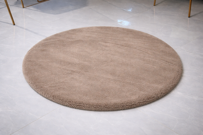 Rond Fluffy Vloerkleed Taupe – Ø 120 cm