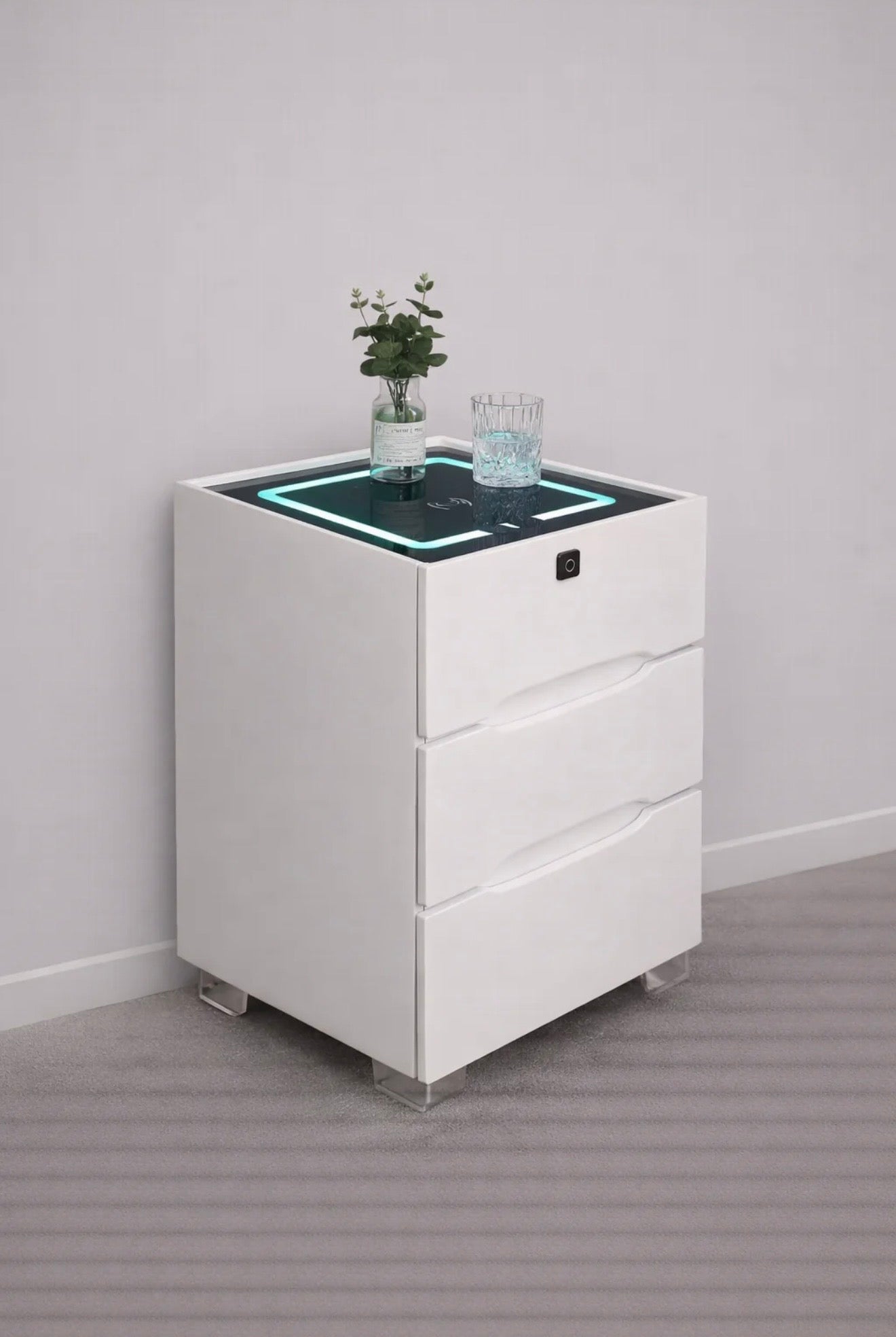 Nachtkastje met LED, Fingerprint & Draadloos Opladen – Wit (ADT Collections)