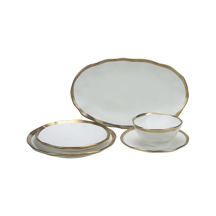 25-delige porseleinen serviesset – wit met goudaccent