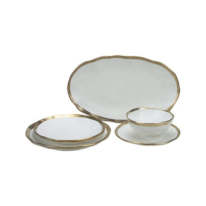 25-delige porseleinen serviesset – wit met goudaccent