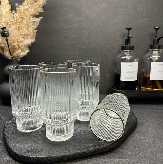 Ribbelglazen met Gouden Rand (Set van 6)